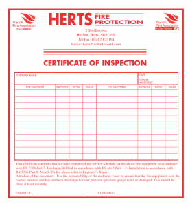 Herts Fire Protection -Certificate of Inspection